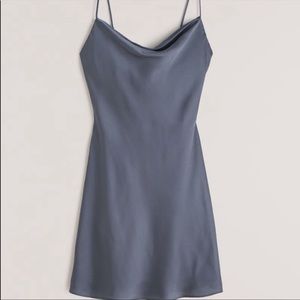 Abercrombie and Fitch Cowlneck Mini Slip Dress Blue Navy Satin